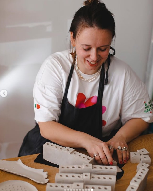 Anna Bestuzheva hand-building ceramics in her Tel Aviv studio