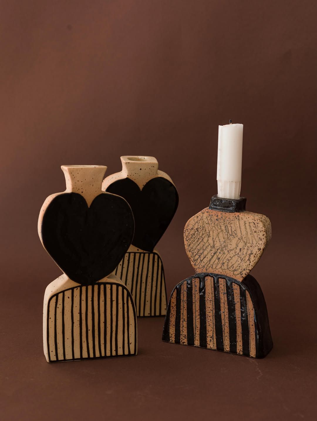 Heart & Cat Candle Holders — handmade ceramic, Ceramic Pot Station