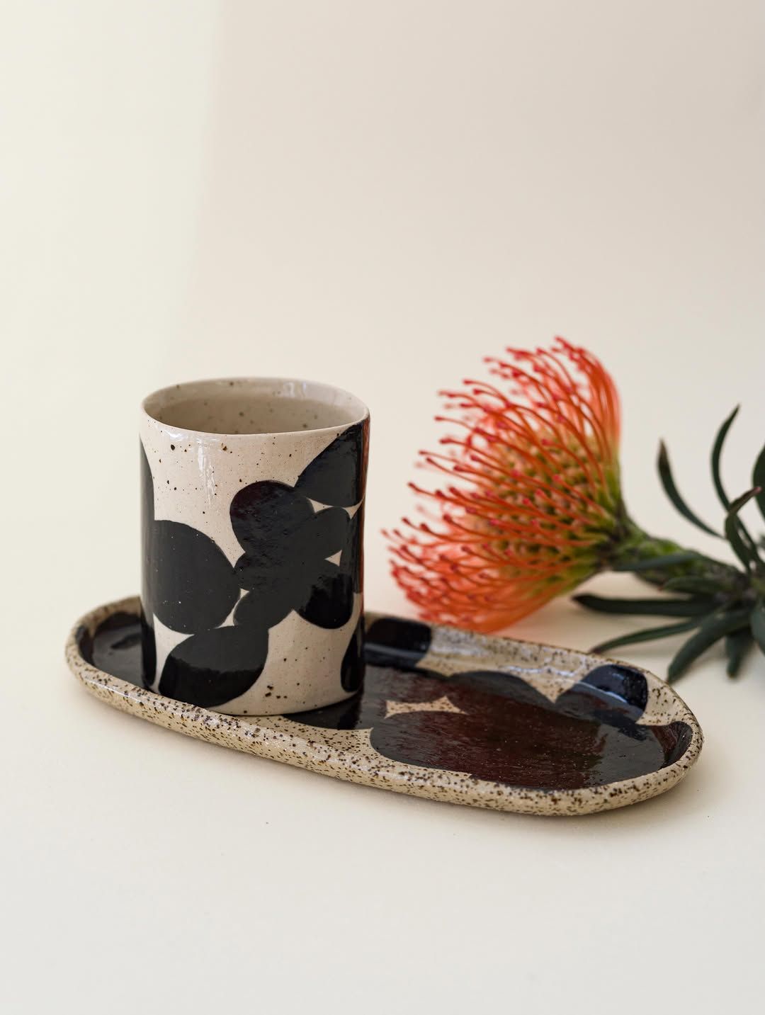 Bold Black Flower — handmade ceramic, Ceramic Pot Station