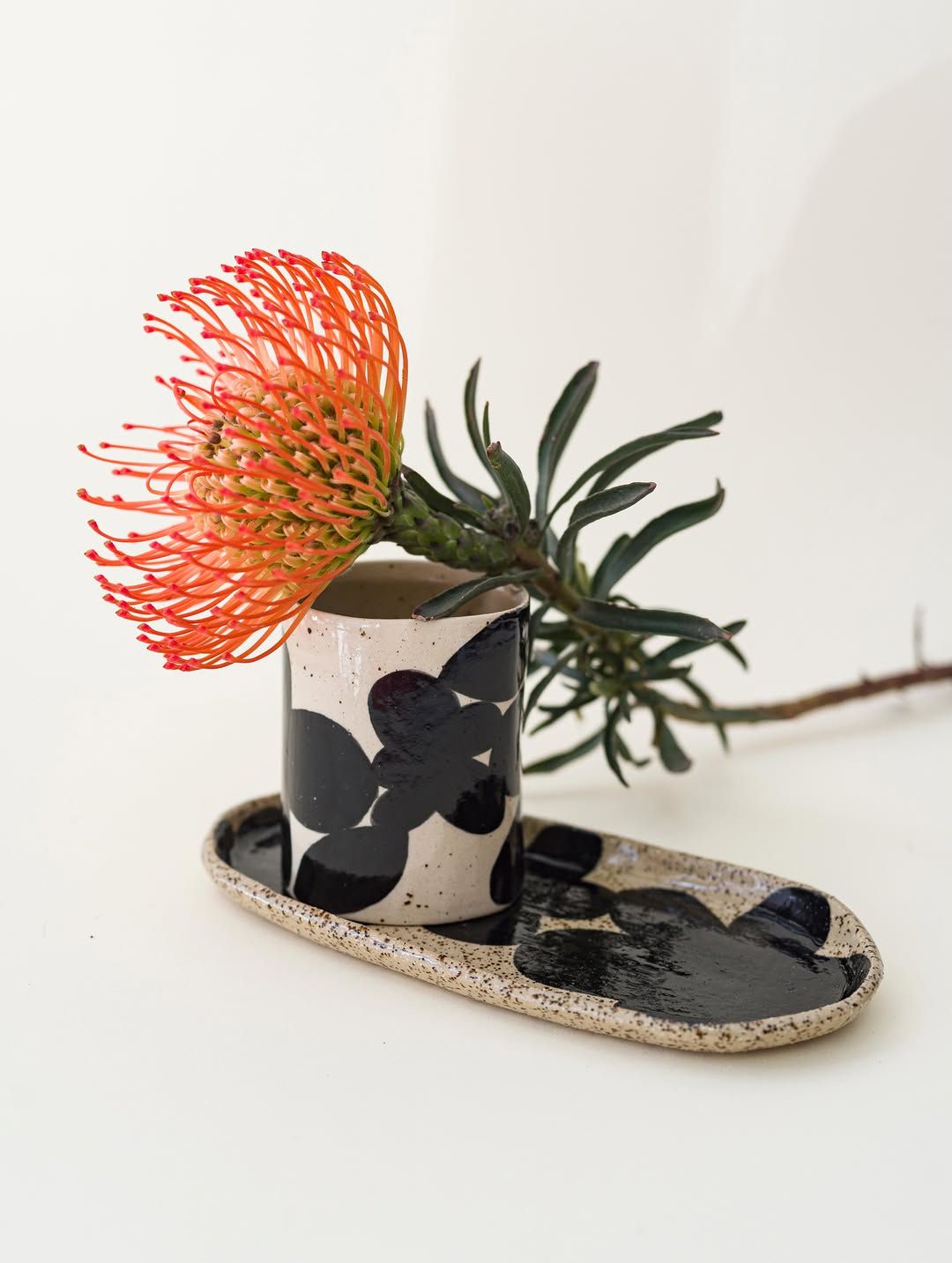 Bold Black Flower — handmade ceramic, Ceramic Pot Station