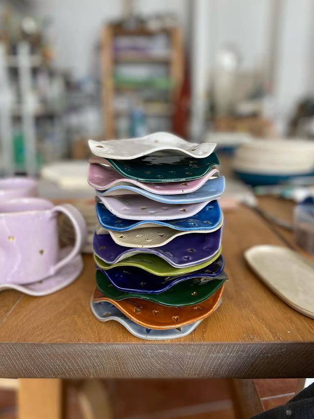 Wavy Gold-Heart Dishes — handmade ceramic by Anna Bestuzheva