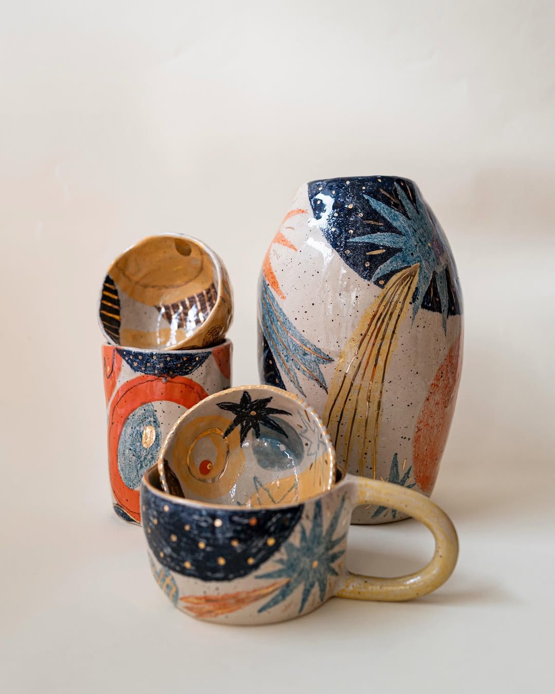 Striped Gold-Fleck Vases — handmade ceramic, Ceramic Pot Station