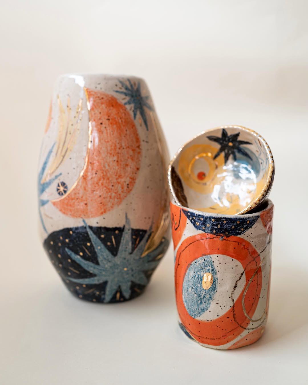Striped Gold-Fleck Vases — handmade ceramic, Ceramic Pot Station