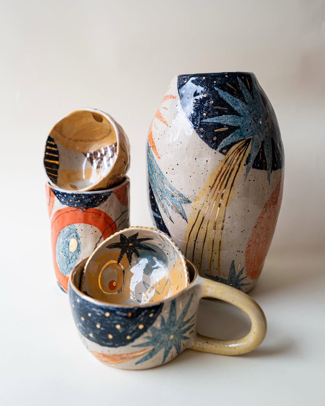 Striped Gold-Fleck Vases — handmade ceramic, Ceramic Pot Station