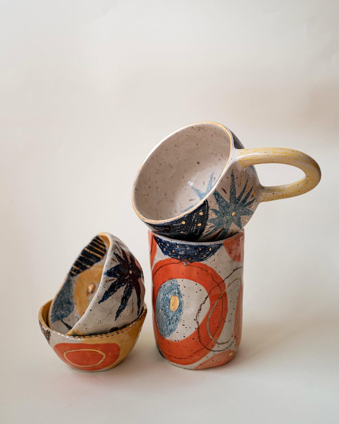 Striped Gold-Fleck Vases — handmade ceramic, Ceramic Pot Station